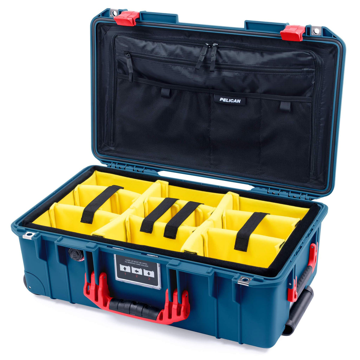 Pelican 1535 Air Case, Indigo with Red Handles &amp; Latches Yellow Padded Microfiber Dividers with Combo-Pouch Lid Organizer ColorCase 015350-0310-500-320-500