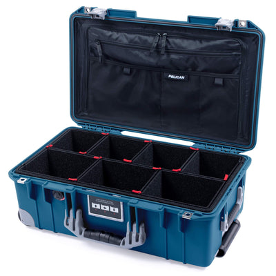 Pelican 1535 Air Case, Indigo with Silver Handles, Push-Button Latches & Trolley TrekPak Divider System with Combo-Pouch Lid Organizer ColorCase 015350-0320-500-180-180