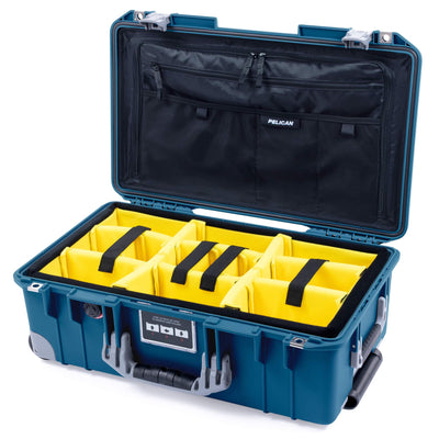 Pelican 1535 Air Case, Indigo with Silver Handles, Push-Button Latches & Trolley Yellow Padded Microfiber Dividers with Combo-Pouch Lid Organizer ColorCase 015350-0310-500-180-180