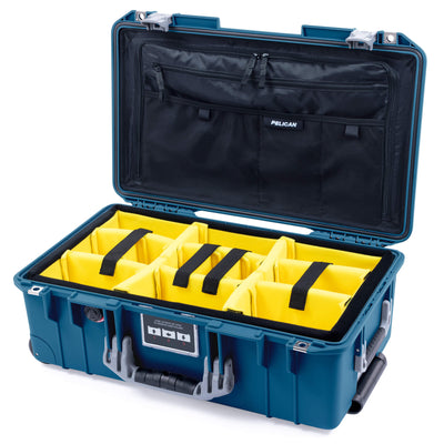 Pelican 1535 Air Case, Indigo with Silver Handles & Push-Button Latches Yellow Padded Microfiber Dividers with Combo-Pouch Lid Organizer ColorCase 015350-0310-500-180-500
