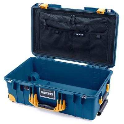 Pelican 1535 Air Case, Indigo with Yellow Handles, Push-Button Latches & Trolley Combo-Pouch Lid Organizer Only ColorCase 015350-0300-500-240-240