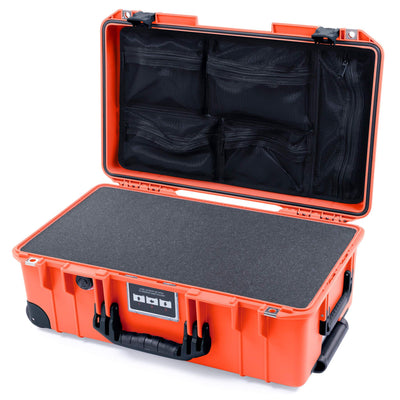 Pelican 1535 Air Case, Orange with Black Handles, Push-Button Latches & Trolley Pick & Pluck Foam with Mesh Lid Organizer ColorCase 015350-0101-150-110-110
