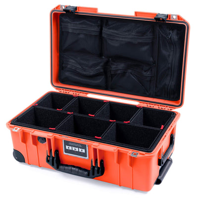Pelican 1535 Air Case, Orange with Black Handles, Push-Button Latches & Trolley TrekPak Divider System with Mesh Lid Organizer ColorCase 015350-0120-150-110-110