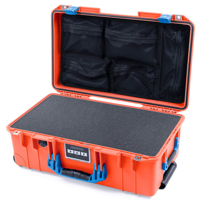 Pelican 1535 Air Case, Orange with Blue Handles & Latches Pick & Pluck Foam with Mesh Lid Organizer ColorCase 015350-0101-150-120