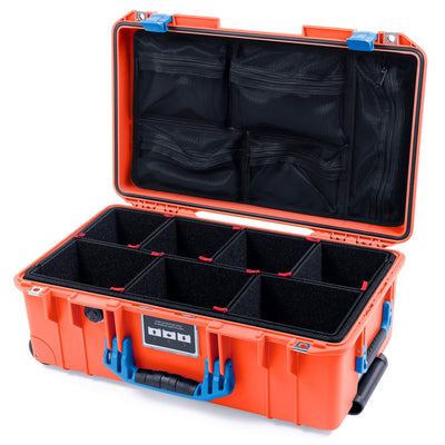 Pelican 1535 Air Case, Orange with Blue Handles & Latches TrekPak Divider System with Mesh Lid Organizer ColorCase 015350-0120-150-120
