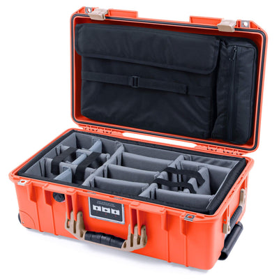 Pelican 1535 Air Case, Orange with Desert Tan Handles & Latches Gray Padded Microfiber Dividers with Computer Pouch ColorCase 015350-0270-150-310