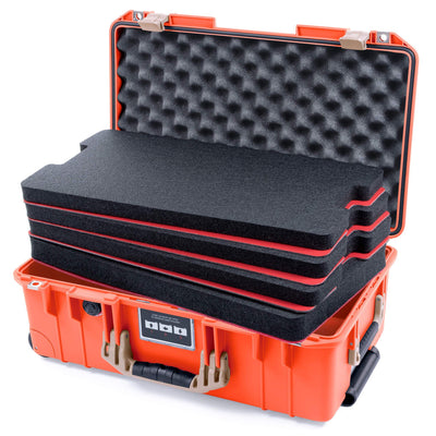 Pelican 1535 Air Case, Orange with Desert Tan Handles & Latches Custom Tool Kit (4 Foam Inserts with Convolute Lid Foam) ColorCase 015350-0060-150-310