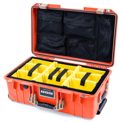 Pelican 1535 Air Case, Orange with Desert Tan Handles & Latches Yellow Padded Microfiber Dividers with Mesh Lid Organizer ColorCase 015350-0110-150-310
