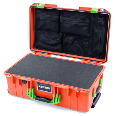 Pelican 1535 Air Case, Orange with Lime Green Handles & Latches Pick & Pluck Foam with Mesh Lid Organizer ColorCase 015350-0101-150-300