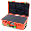 Pelican 1535 Air Case, Orange with Lime Green Handles, Latches & Trolley Pick & Pluck Foam with Mesh Lid Organizer ColorCase 015350-0101-150-300-300