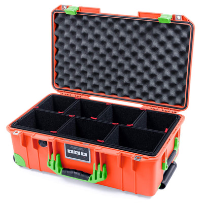 Pelican 1535 Air Case, Orange with Lime Green Handles, Latches & Trolley TrekPak Divider System with Convolute Lid Foam ColorCase 015350-0020-150-300-300
