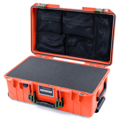 Pelican 1535 Air Case, Orange with OD Green Handles & Latches Pick & Pluck Foam with Mesh Lid Organizer ColorCase 015350-0101-150-130
