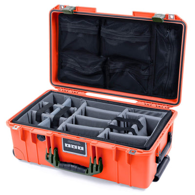 Pelican 1535 Air Case, Orange with OD Green Handles & Latches Gray Padded Microfiber Dividers with Mesh Lid Organizer ColorCase 015350-0170-150-130
