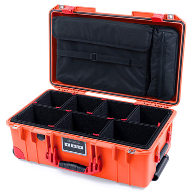 Pelican 1535 Air Case, Orange with Red Handles, Latches & Trolley TrekPak Divider System with Computer Pouch ColorCase 015350-0220-150-320-320