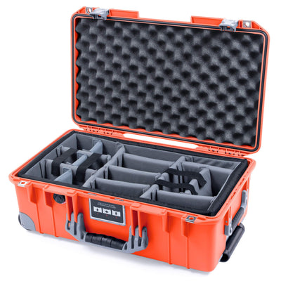 Pelican 1535 Air Case, Orange with Silver Handles, Push-Button Latches & Trolley Gray Padded Microfiber Dividers with Convolute Lid Foam ColorCase 015350-0070-150-180-180