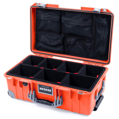 Pelican 1535 Air Case, Orange with Silver Handles, Push-Button Latches & Trolley TrekPak Divider System with Mesh Lid Organizer ColorCase 015350-0120-150-180-180