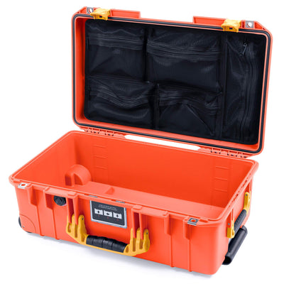 Pelican 1535 Air Case, Orange with Yellow Handles & Push-Button Latches Mesh Lid Organizer Only ColorCase 015350-0100-150-240