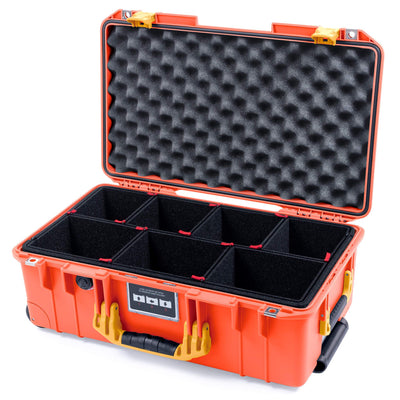 Pelican 1535 Air Case, Orange with Yellow Handles & Push-Button Latches TrekPak Divider System with Convolute Lid Foam ColorCase 015350-0020-150-240