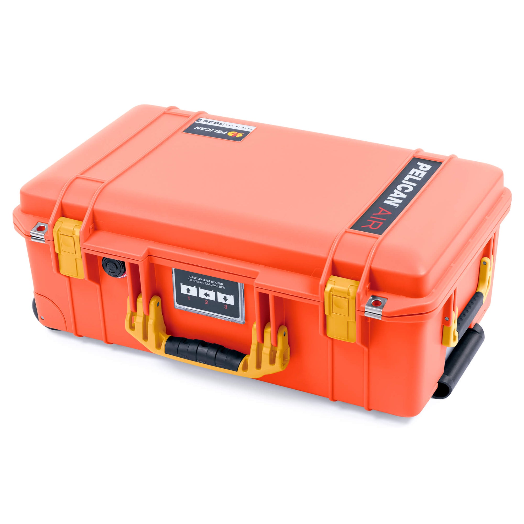 Pelican 1535 Air Case, Orange with Yellow Handles & Push-Button Latches ColorCase 