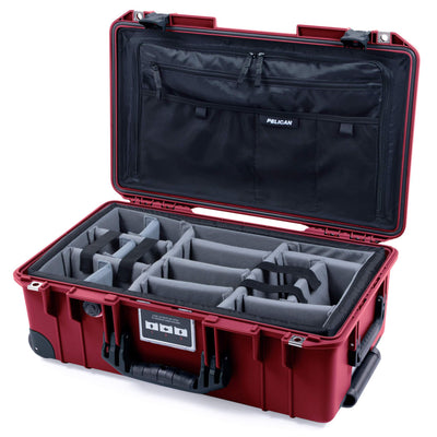 Pelican 1535 Air Case, Oxblood with Black Handles, Push-Button Latches & Trolley Gray Padded Microfiber Dividers with Combo-Pouch Lid Organizer ColorCase 015350-0370-510-110-110