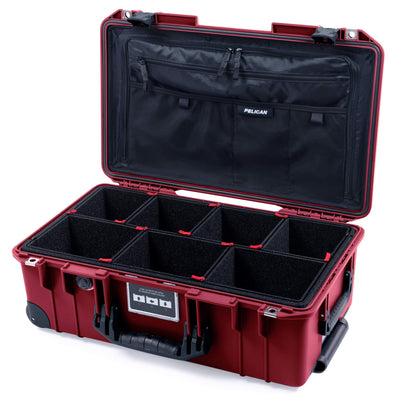 Pelican 1535 Air Case, Oxblood with Black Handles, Push-Button Latches & Trolley TrekPak Divider System with Combo-Pouch Lid Organizer ColorCase 015350-0320-510-110-110