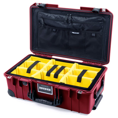 Pelican 1535 Air Case, Oxblood with Black Handles, Push-Button Latches & Trolley Yellow Padded Microfiber Dividers with Combo-Pouch Lid Organizer ColorCase 015350-0310-510-110-110