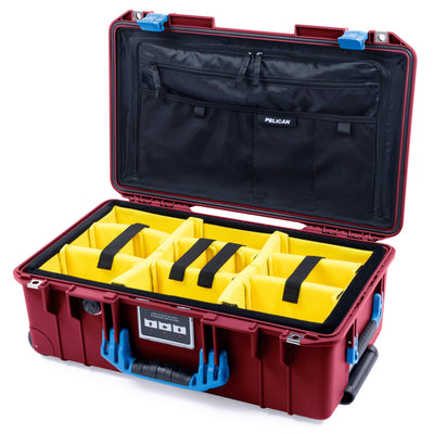 Pelican 1535 Air Case, Oxblood with Blue Handles & Latches Yellow Padded Microfiber Dividers with Combo-Pouch Lid Organizer ColorCase 015350-0310-510-120-510