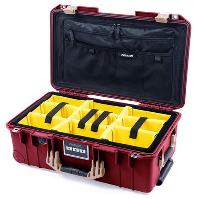 Pelican 1535 Air Case, Oxblood with Desert Tan Handles & Latches Yellow Padded Microfiber Dividers with Combo-Pouch Lid Organizer ColorCase 015350-0310-510-310-510