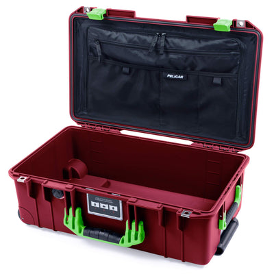 Pelican 1535 Air Case, Oxblood with Lime Green Handles & Latches Combo-Pouch Lid Organizer Only ColorCase 015350-0300-510-300-510