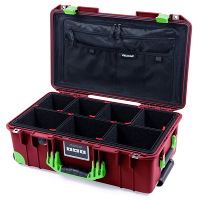Pelican 1535 Air Case, Oxblood with Lime Green Handles, Latches & Trolley TrekPak Divider System with Combo-Pouch Lid Organizer ColorCase 015350-0320-510-300-300