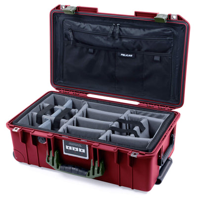 Pelican 1535 Air Case, Oxblood with OD Green Handles & Latches Gray Padded Microfiber Dividers with Combo-Pouch Lid Organizer ColorCase 015350-0370-510-130-510