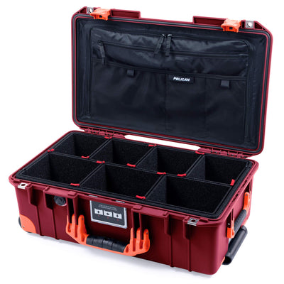 Pelican 1535 Air Case, Oxblood with Orange Handles, Push-Button Latches & Trolley TrekPak Divider System with Combo-Pouch Lid Organizer ColorCase 015350-0320-510-150-150