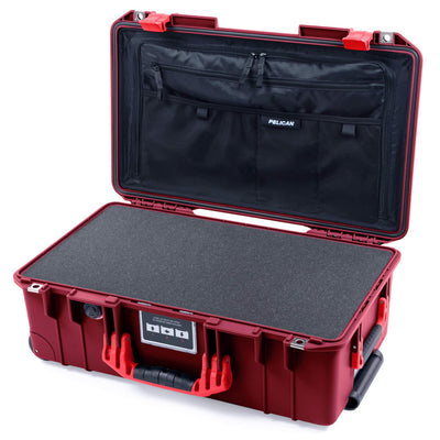 Pelican 1535 Air Case, Oxblood with Red Handles & Latches Pick & Pluck Foam with Combo-Pouch Lid Organizer ColorCase 015350-0301-510-320-510