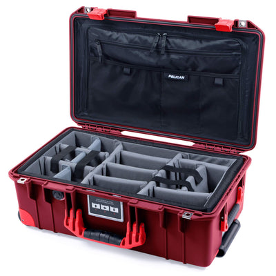 Pelican 1535 Air Case, Oxblood with Red Handles, Latches & Trolley Gray Padded Microfiber Dividers with Combo-Pouch Lid Organizer ColorCase 015350-0370-510-320-320