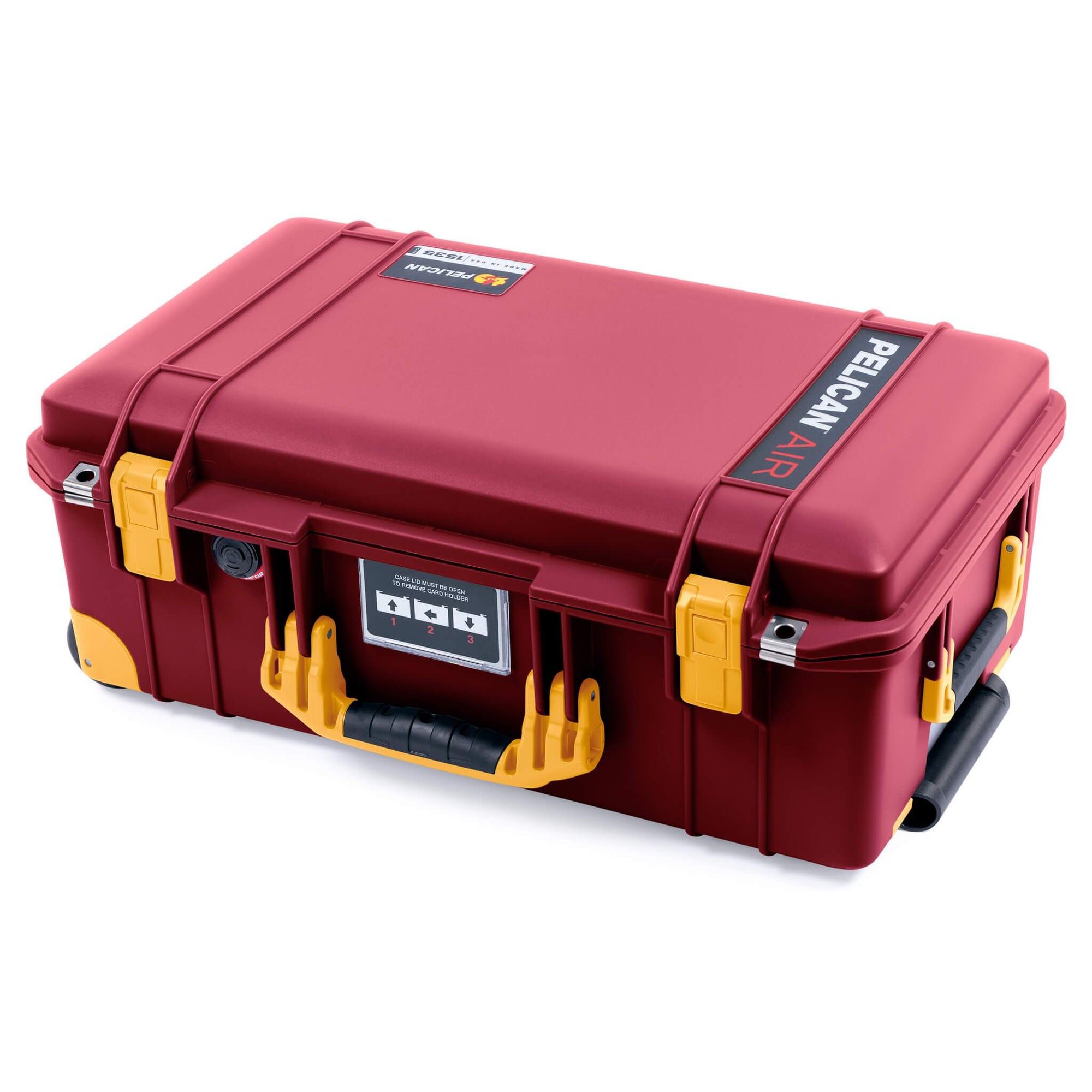 Pelican 1535 Air Case, Oxblood with Yellow Handles, Push-Button Latches & Trolley ColorCase 