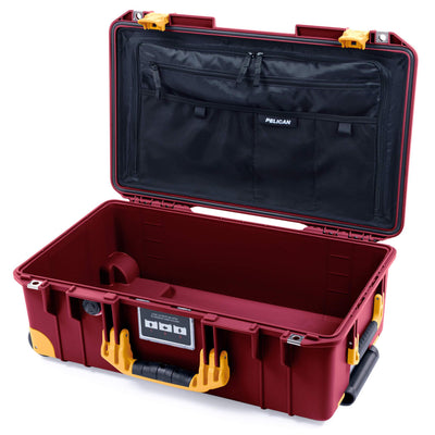 Pelican 1535 Air Case, Oxblood with Yellow Handles, Push-Button Latches & Trolley Combo-Pouch Lid Organizer Only ColorCase 015350-0300-510-240-240