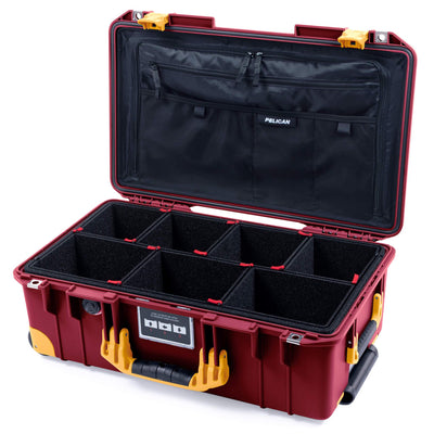 Pelican 1535 Air Case, Oxblood with Yellow Handles, Push-Button Latches & Trolley TrekPak Divider System with Combo-Pouch Lid Organizer ColorCase 015350-0320-510-240-240