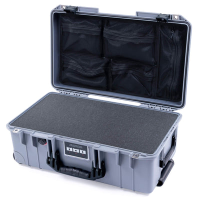 Pelican 1535 Air Case, Silver with Black Handles & Push-Button Latches Pick & Pluck Foam with Mesh Lid Organizer ColorCase 015350-0101-180-110