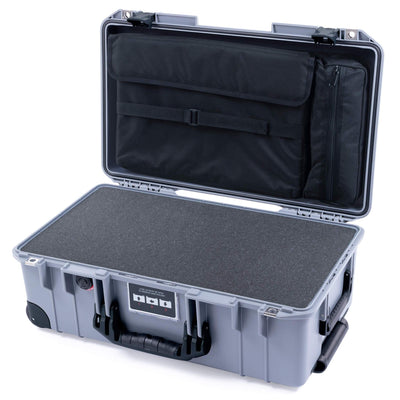 Pelican 1535 Air Case, Silver with Black Handles, Push-Button Latches & Trolley Pick & Pluck Foam with Computer Pouch ColorCase 015350-0201-180-110-110