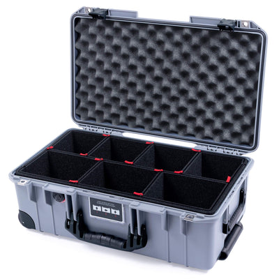 Pelican 1535 Air Case, Silver with Black Handles, Push-Button Latches & Trolley TrekPak Divider System with Convolute Lid Foam ColorCase 015350-0020-180-110-110