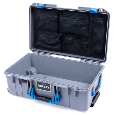 Pelican 1535 Air Case, Silver with Blue Handles & Latches Mesh Lid Organizer Only ColorCase 015350-0100-180-120