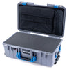 Pelican 1535 Air Case, Silver with Blue Handles & Latches Pick & Pluck Foam with Computer Pouch ColorCase 015350-0201-180-120
