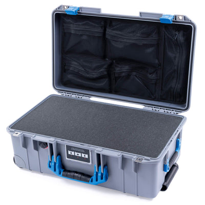 Pelican 1535 Air Case, Silver with Blue Handles & Latches Pick & Pluck Foam with Mesh Lid Organizer ColorCase 015350-0101-180-120