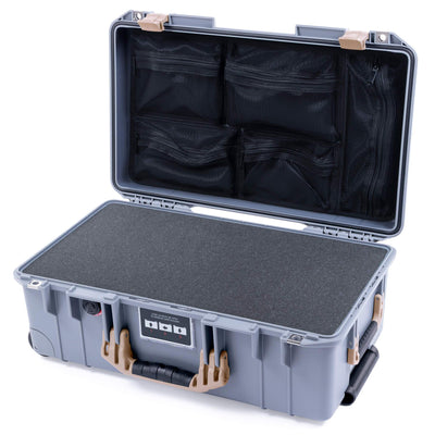 Pelican 1535 Air Case, Silver with Desert Tan Handles & Latches Pick & Pluck Foam with Mesh Lid Organizer ColorCase 015350-0101-180-310