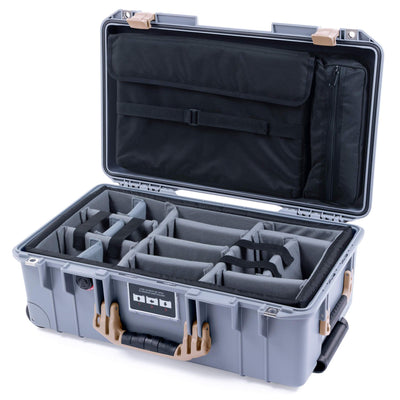 Pelican 1535 Air Case, Silver with Desert Tan Handles & Latches Gray Padded Microfiber Dividers with Computer Pouch ColorCase 015350-0270-180-310