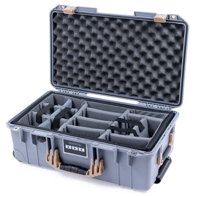 Pelican 1535 Air Case, Silver with Desert Tan Handles & Latches Gray Padded Microfiber Dividers with Convolute Lid Foam ColorCase 015350-0070-180-310