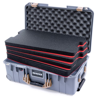 Pelican 1535 Air Case, Silver with Desert Tan Handles & Latches Custom Tool Kit (4 Foam Inserts with Convolute Lid Foam) ColorCase 015350-0060-180-310