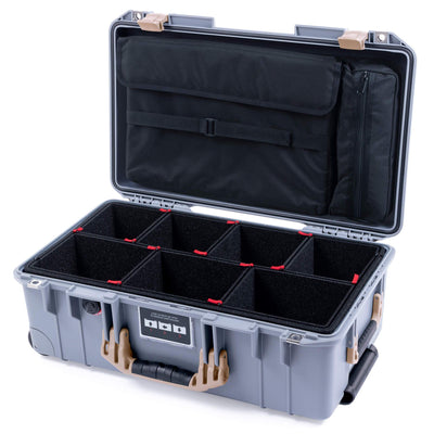 Pelican 1535 Air Case, Silver with Desert Tan Handles & Latches TrekPak Divider System with Computer Pouch ColorCase 015350-0220-180-310