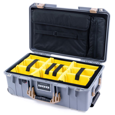 Pelican 1535 Air Case, Silver with Desert Tan Handles & Latches Yellow Padded Microfiber Dividers with Computer Pouch ColorCase 015350-0210-180-310