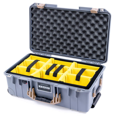 Pelican 1535 Air Case, Silver with Desert Tan Handles & Latches Yellow Padded Microfiber Dividers with Convolute Lid Foam ColorCase 015350-0010-180-310